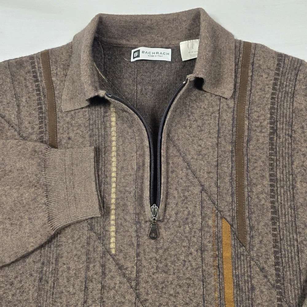 VTG Bachrach Wool Quarter Zip Pullover Sweater Mens Large Coogi Style Italy Made